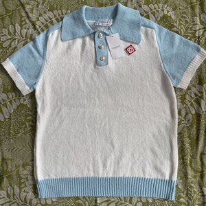 Casablanca Raglan Boucle Polo Shirt White Blue